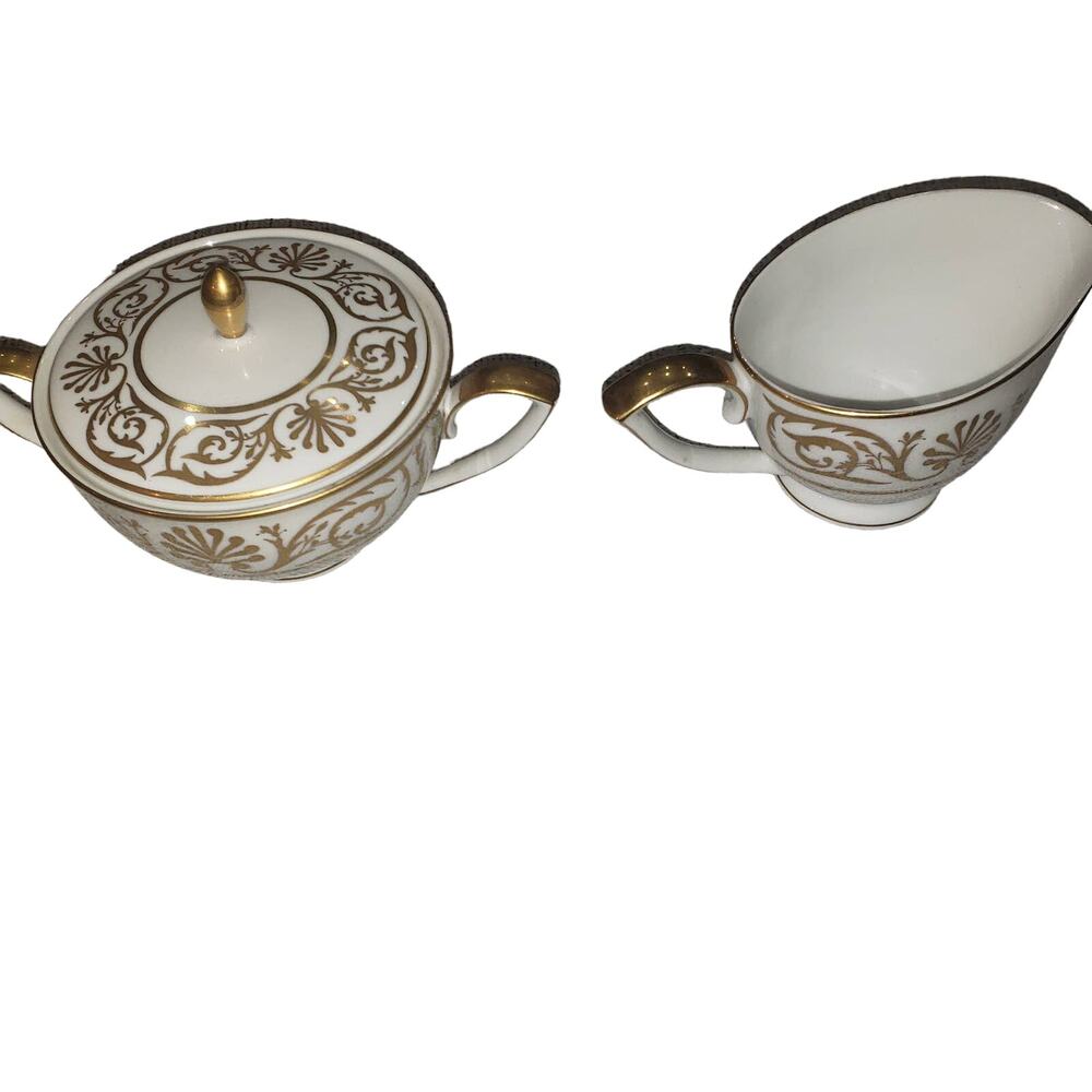 Palazzo Anthemion 8271 Japan Art Deco Double Handle Covered Sugar Bowl Creamer